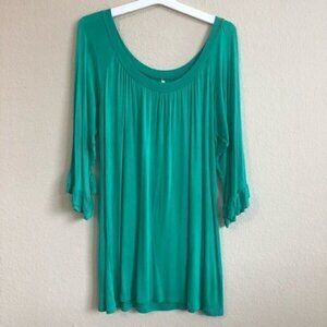 Voll Teal Dress Scoop Neck Ruffle Sleeves Boho
